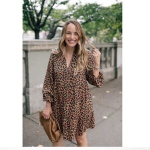 Graceatwood The Drop Leopard Print Oversized Longsleece Tiered Dress Small Boho
